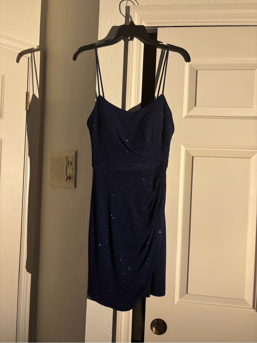 macys navy blue sparkly dress with adjustable straps perfect for homecoming